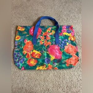 Floral Canvas Tote Bag with Blue Handles